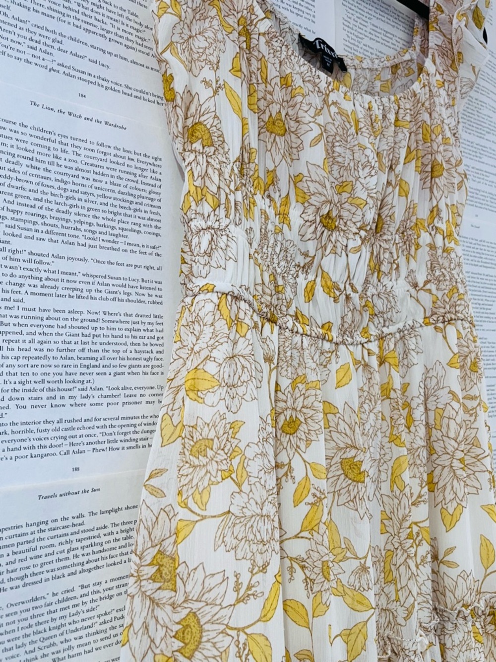 Trixxi White and Yellow Floral Smocked Midi Dress - Picture 3 of 4